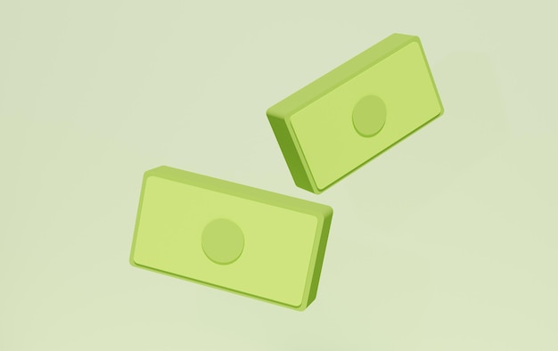 Dinero 3D sobre fondo verde, ahorro de dinero, concepto de sociedad sin efectivo. ilustración de renderizado 3d