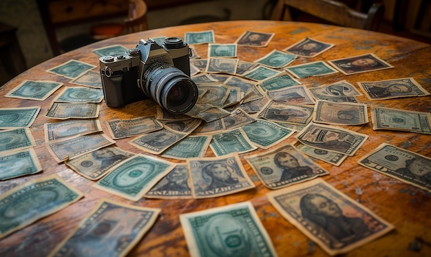 Foto dinero antiguo bien organizado