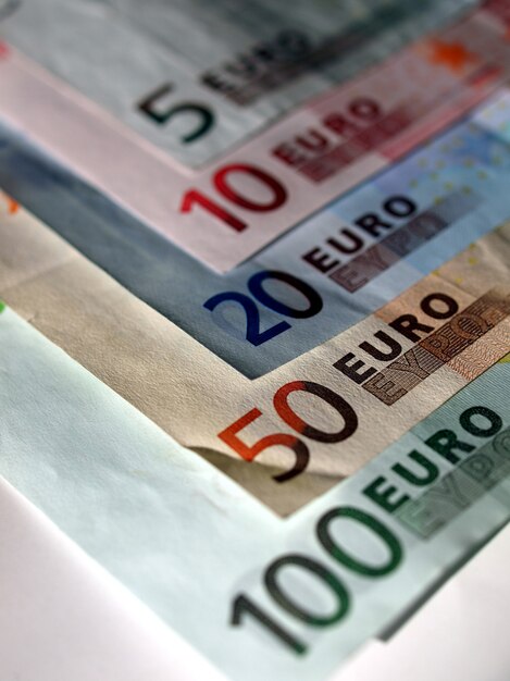 Foto dinero de billetes en euros (eur), moneda de la unión europea