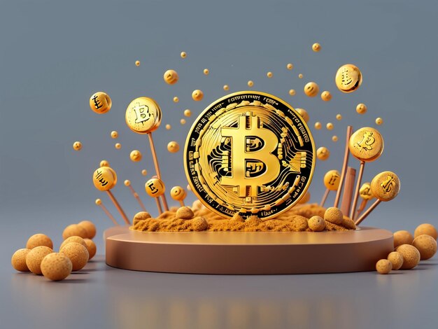 Foto el dinero digital de bitcoin levita la web de banners comerciales las chispas de oro con espacio de copia en fondo oscuro concepto de mercado de valores