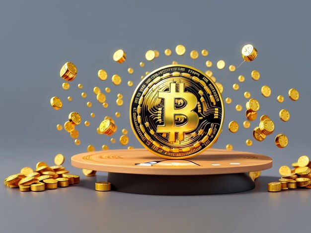 El dinero digital de Bitcoin levita la web de banners comerciales Las chispas de oro con espacio de copia en fondo oscuro Concepto de mercado de valores