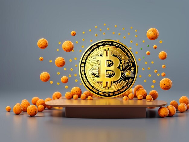 Foto el dinero digital de bitcoin levita la web de banners comerciales las chispas de oro con espacio de copia en fondo oscuro concepto de mercado de valores