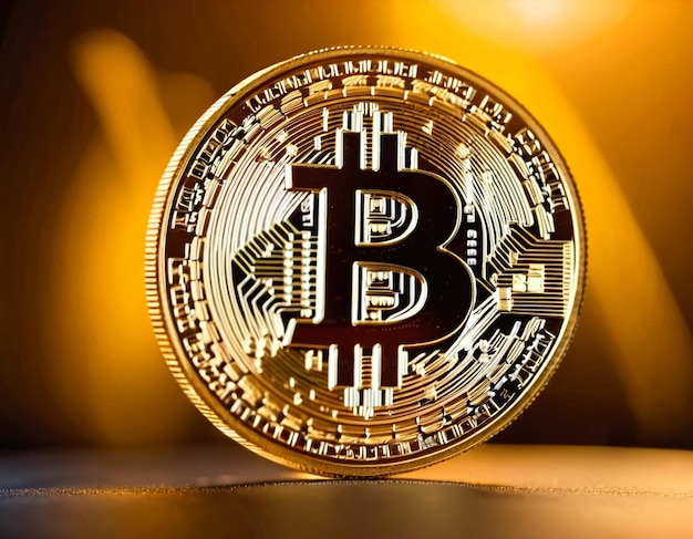 Foto dinero digital y negocios de la criptomoneda golden bitcoin