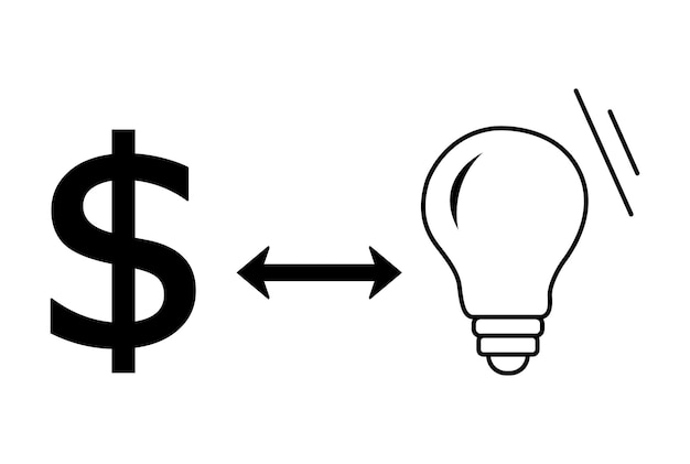 Dinero idea icono plano negocio símbolo arte contorno negro signo ilustraciones