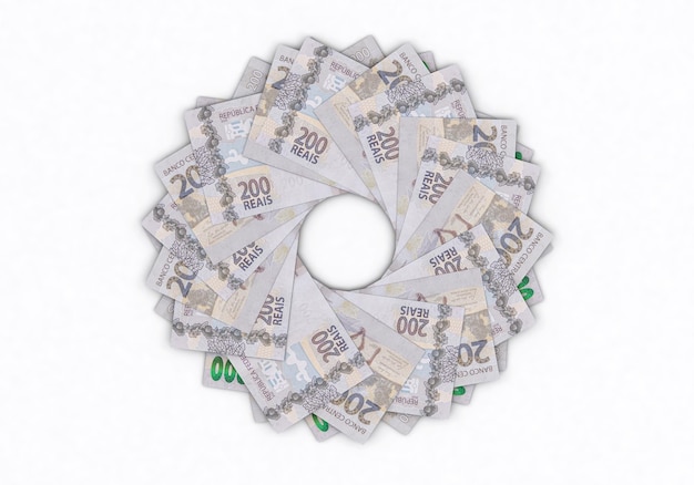 Foto dinero oficial de brasil moneda real dinero reales billetes de doscientos reales en primer plano