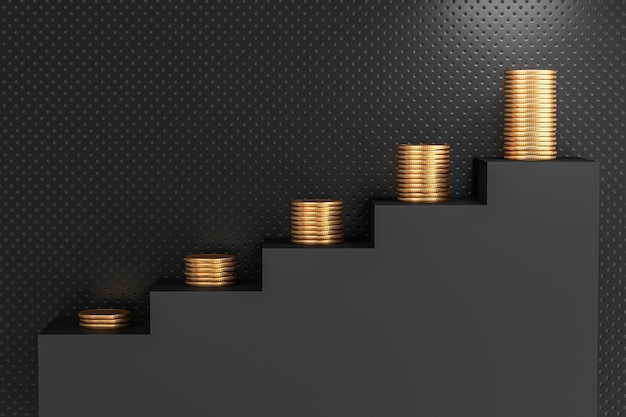 Dinheiro de estratégia de investimento crescente valor de crescimento das escadas de depósito - conceito de investimento. Renderização 3D