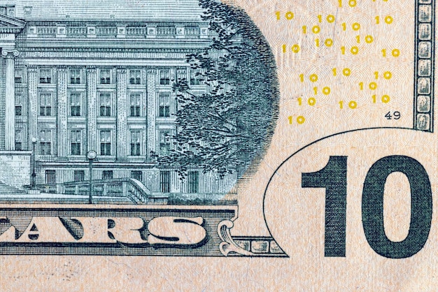 Dinheiro em dólares americanos com valor nominal de 10 closeup