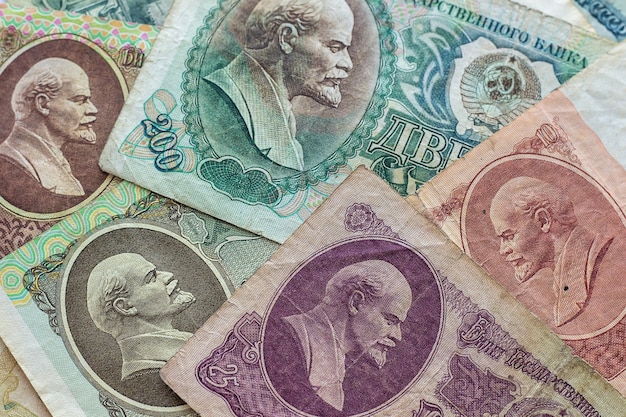 Dinheiro soviético vintage. fundo