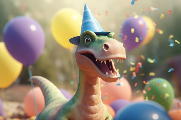 Foto dino aniversário fofo design de bebê divertido gerar ai