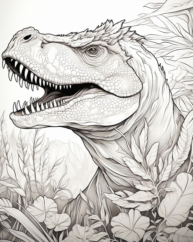 Foto dino páginas para colorir em estilo grisaille