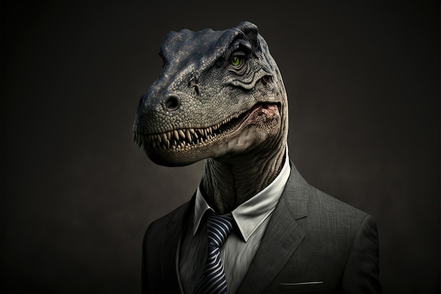 Dinosaurier im formellen schwarzen Kostüm Humanisierte Tiere sympathisches Aussehen luxuriöse Krawatte Telefontapeten offizieller Stil hochauflösende Illustrationen Kunst AI