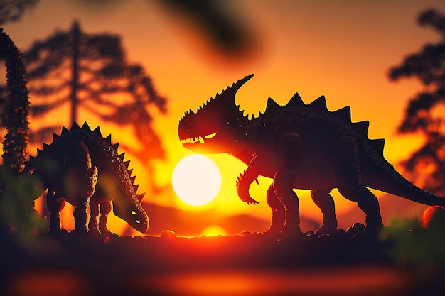 Dinosaurier39 kolossale Formen kontrastieren mit feurigen Sonnenuntergängen