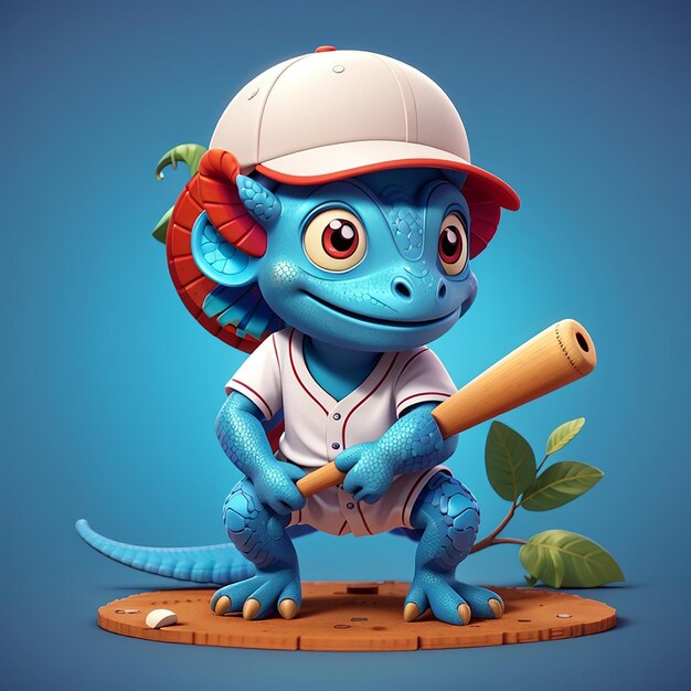 Foto un dinosaurio azul con una gorra de béisbol y un bate de béisball