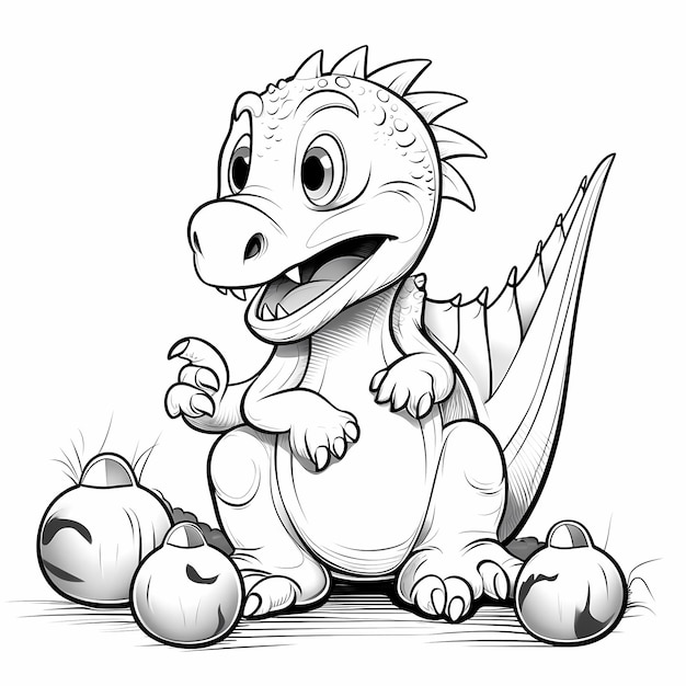 dinosaurio de bolos para colorear estilo de página en blanco y negro con fondo blanco