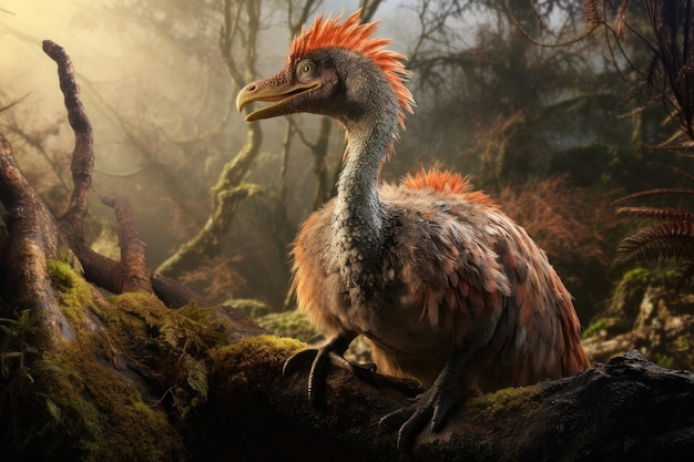 Dinosaurio en el bosque Animal en el hábitat natural Dinosaurio en el bosque Un pájaro como un dinosaurio del período Jurásico tardío Generado por IA