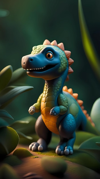 Un dinosaurio con una cabeza verde y ojos azules.