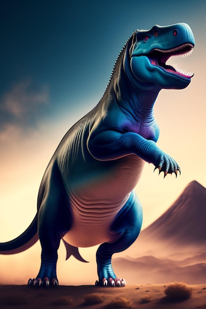 Un dinosaurio de color arco iris con una cola de arcoirres