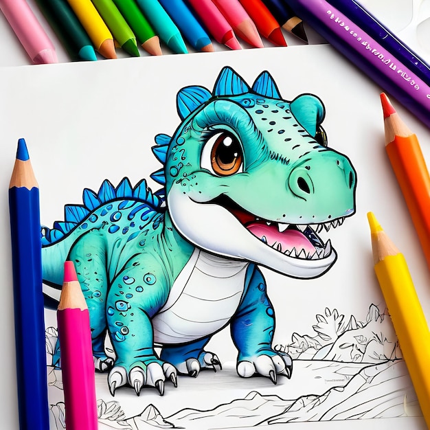 Dinosaurio de colores con lápiz de colores Ilustración de dinosaurios para niños