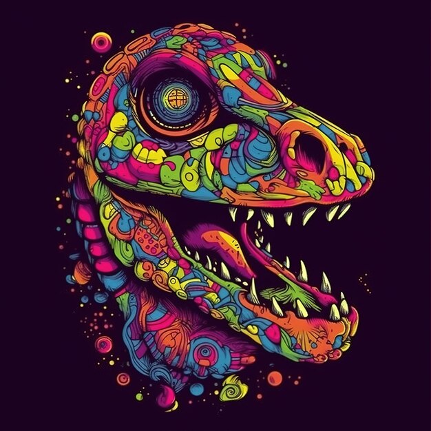 Un dinosaurio colorido con una cabeza que dice "rex'on it"