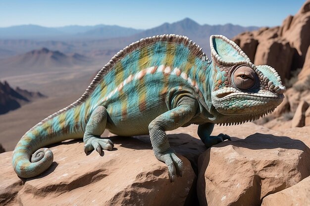 Foto un dinosaurio colorido con una coloración azul y naranja en su cuerpo