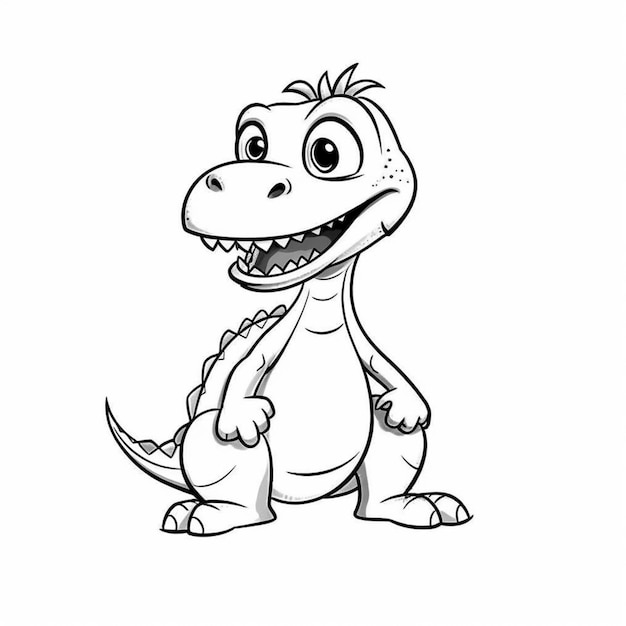 un dinosaurio de dibujos animados con una gran sonrisa parado frente a un fondo blanco ai generativo