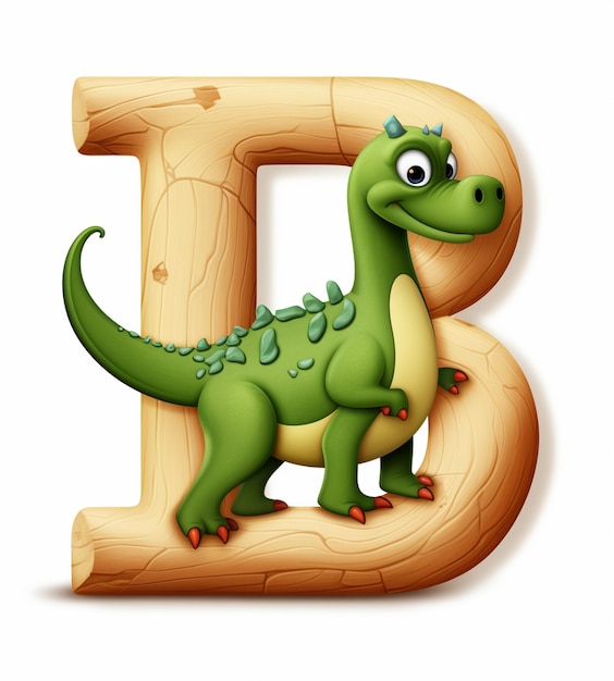dinosaurio de dibujos animados con una letra de madera b generativa ai