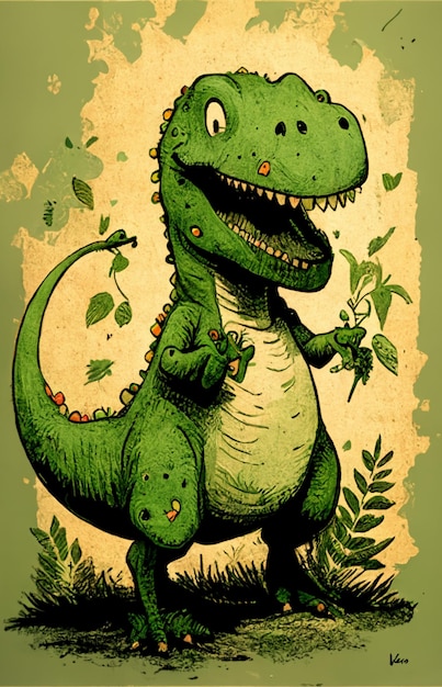 Un dinosaurio de dibujos animados con un t - rex verde.