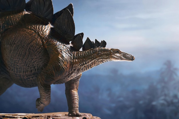 Dinosaurio Estegosaurio en la cima de la montaña