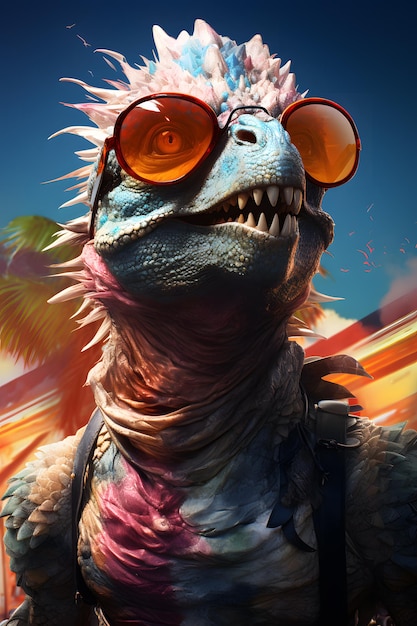 Dinosaurio gracioso con gafas de sol