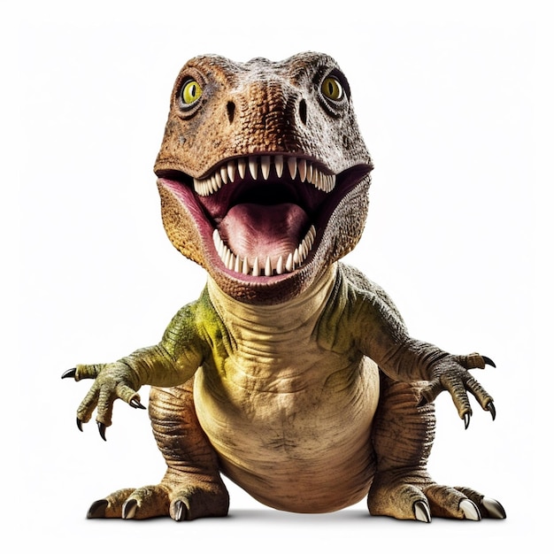 Un dinosaurio con una gran boca y una gran sonrisa en su rostro.