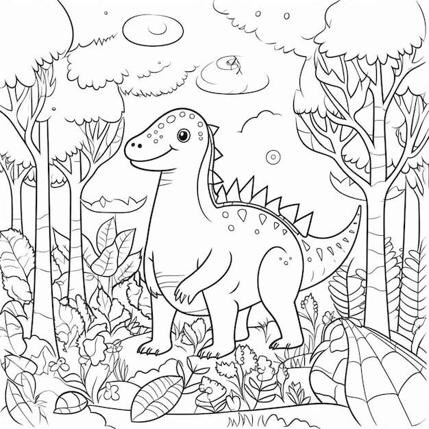Foto un dinosaurio en la jungla página de colorear generativo ai