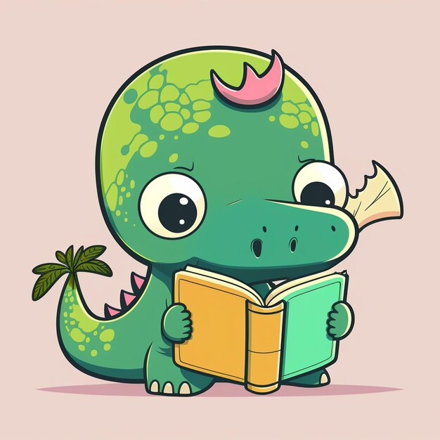 Foto dinosaurio leyendo una ilustración vectorial de un libro