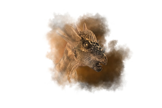 Dinosaurio Stygimoloch sobre fondo de humo