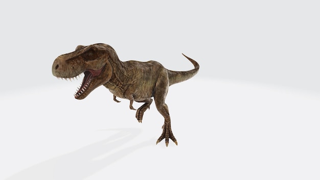 Un dinosaurio t - rex corriendo en un fondo blanco