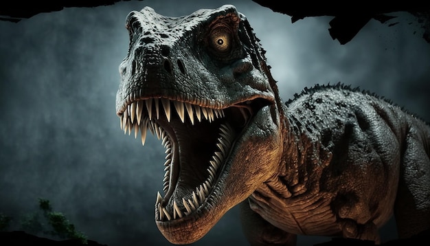 Un dinosaurio t - rex con un gran t - rex en la cabeza.