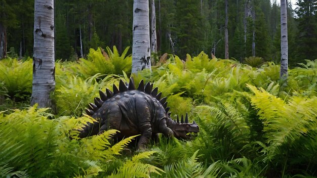 Dinosaurio Triceratops en el bosque con helechos