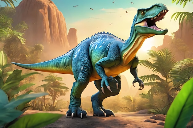 El dinosaurio Tyrannosaurus en el bosque Ilustración de renderización 3D