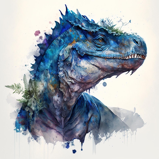 Dinossauro Blue Trex em estilo aquarela
