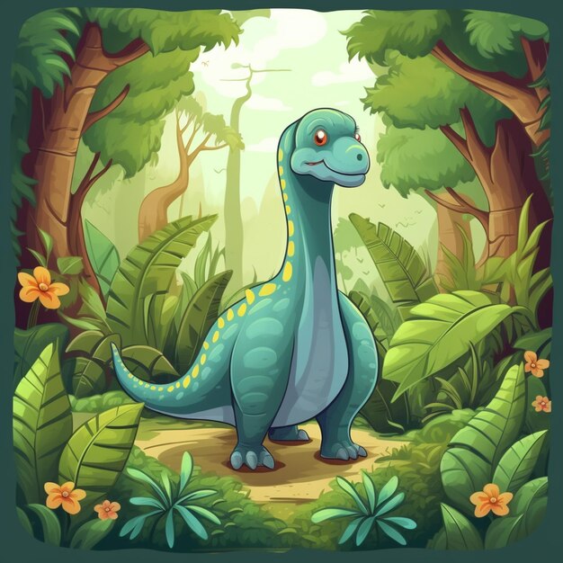 Dinossauro de desenho animado na selva generativa ai
