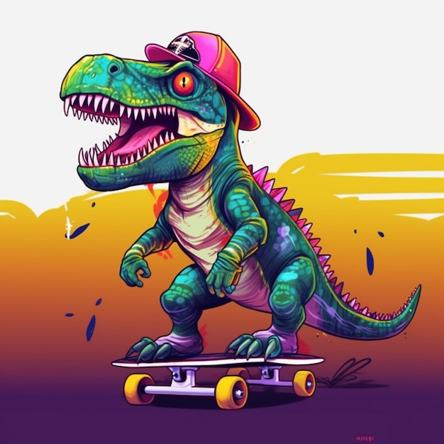 Tyrannosaurus Rex Dinossauro Skate Desenho Animado Estilo