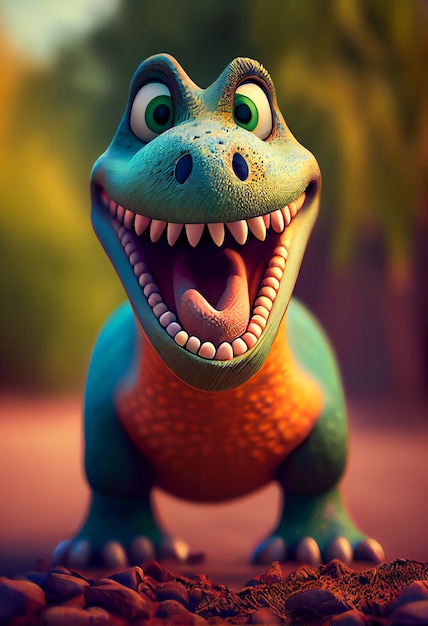 Dinossauro feliz e engraçado dos desenhos animados Generative AIxA