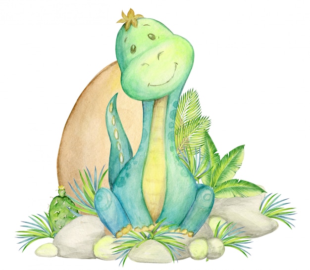 Foto dinossauro, ilustração infantil. dinossauro fofo em aquarela