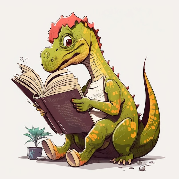 Dinossauro lendo uma ilustração vetorial de livro