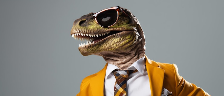 Foto dinossauro t-rex engraçado com fundo com espaço de cópia para texto