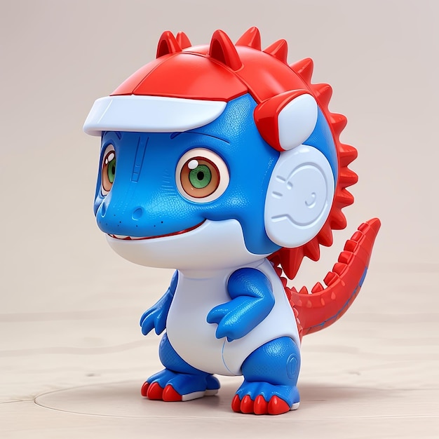 dinossauro tênis vermelho e azul personagem fofo figura chibi Anime diferentes ângulos no estilo