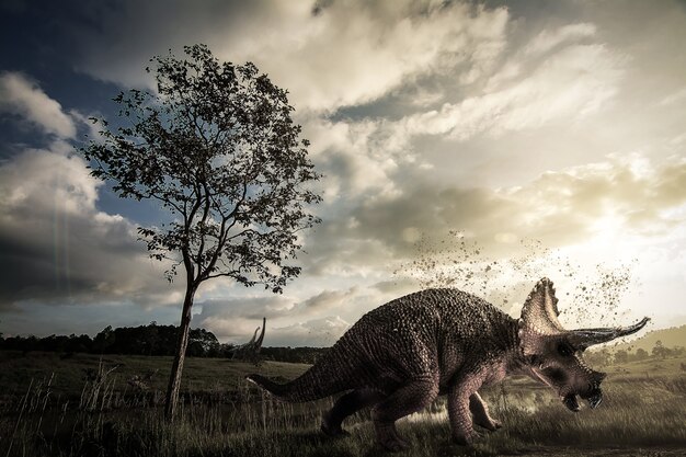 Dinossauro Triceratops vivendo no Jurássico Superior