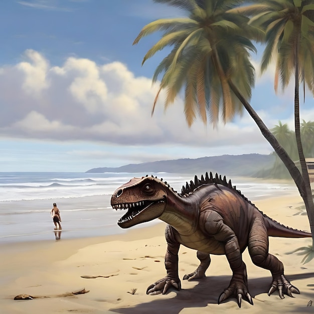 dinossauros vagueiam pela praia em playa hermosa costa rica gerado por IA