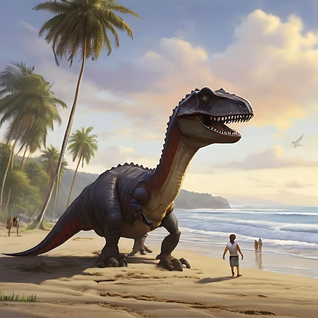 Foto dinossauros vagueiam pela praia em playa hermosa costa rica gerado por ia