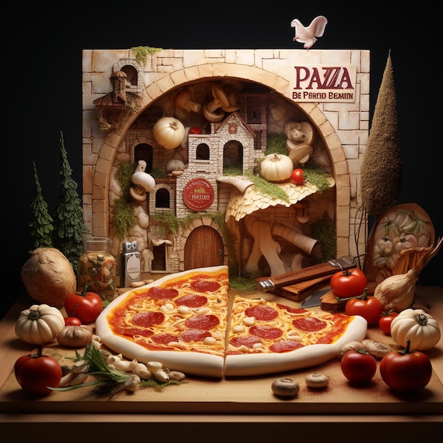 diorama 3D de pizza