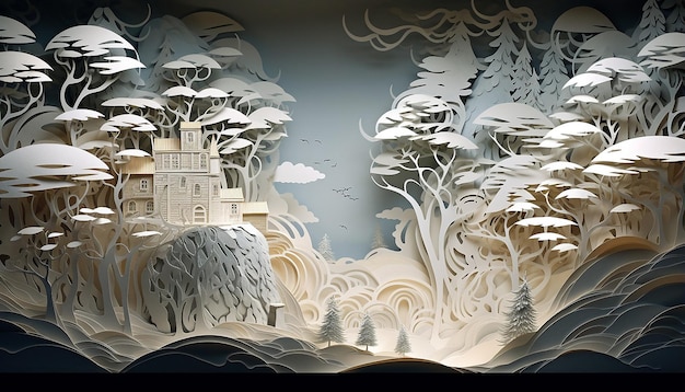 Diorama de arte en papel en capas